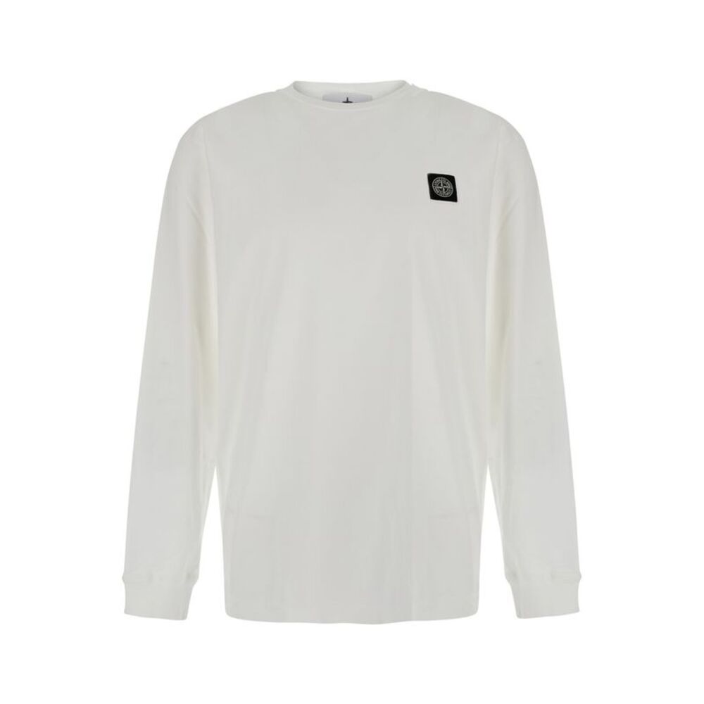 Stone Island Men Crew Neck Long Sleeve Cotton White T-Shirt For Men